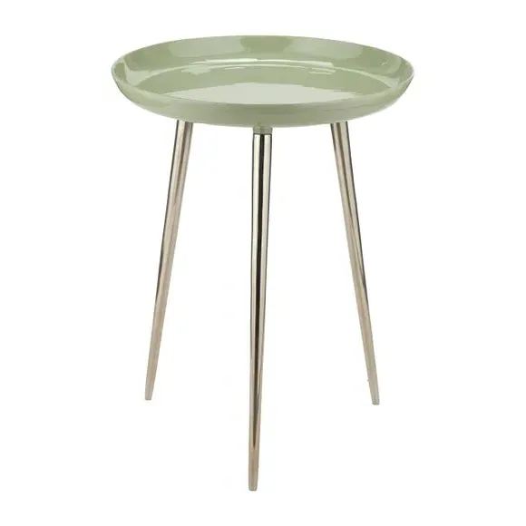 Side Table with Enamelled Top - Sage, Metal