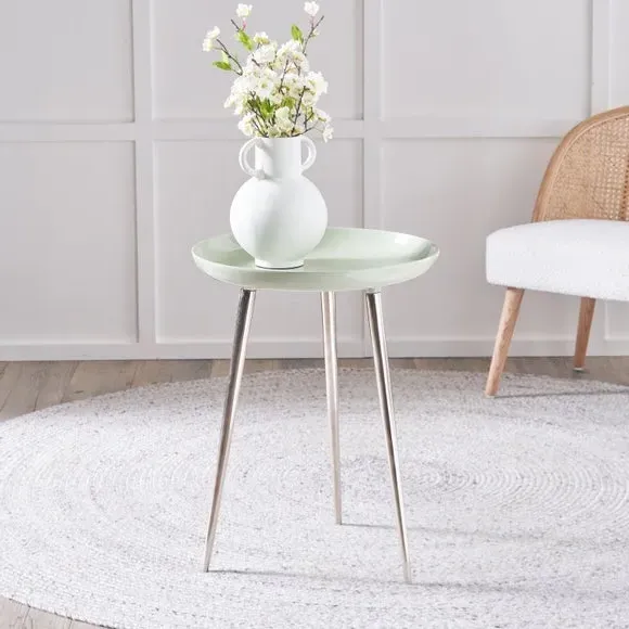 Side Table with Enamelled Top - Sage, Metal