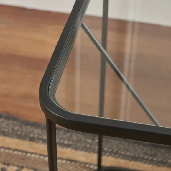 Side Table with Glass Top - Black, Metal