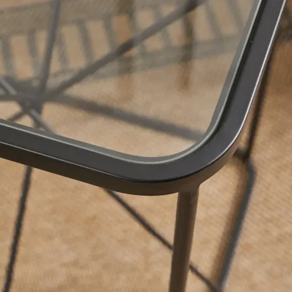 Side Table with Glass Top - Black, Metal