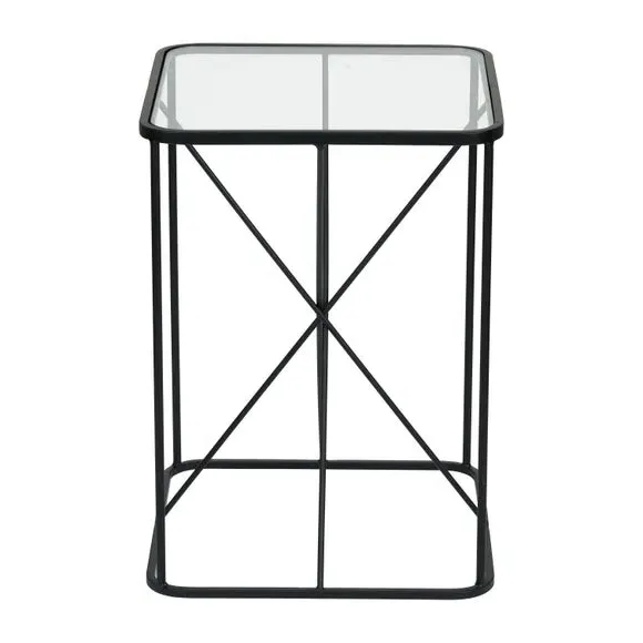 Side Table with Glass Top - Black, Metal
