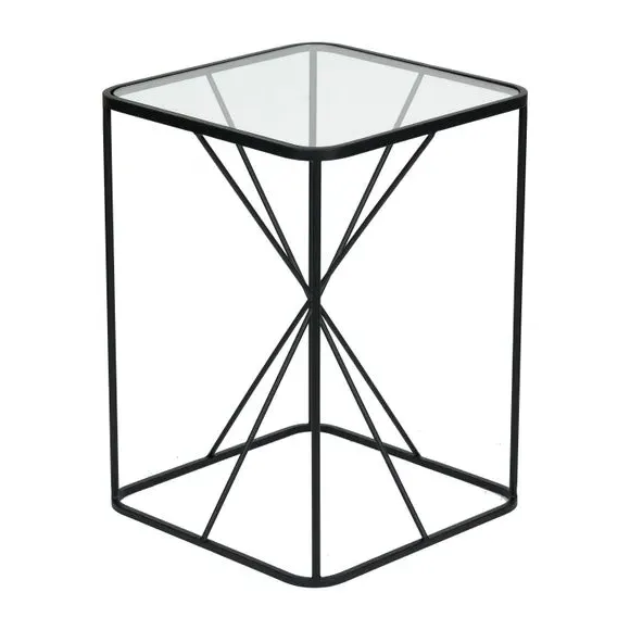 Side Table with Glass Top - Black, Metal