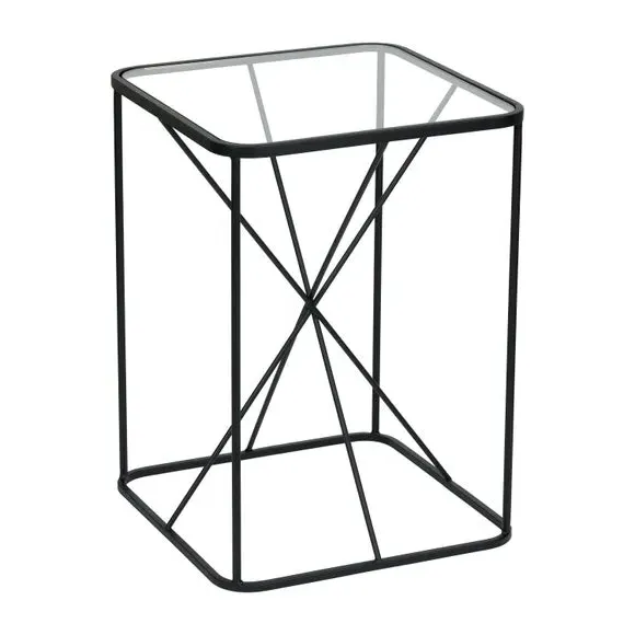 Side Table with Glass Top - Black, Metal