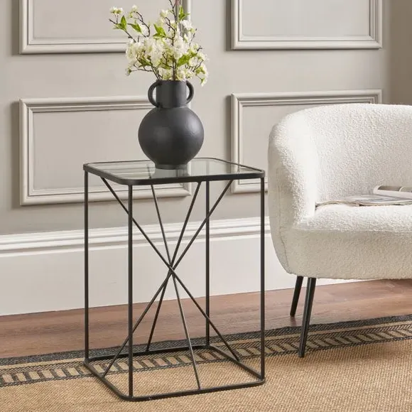 Side Table with Glass Top - Black, Metal image