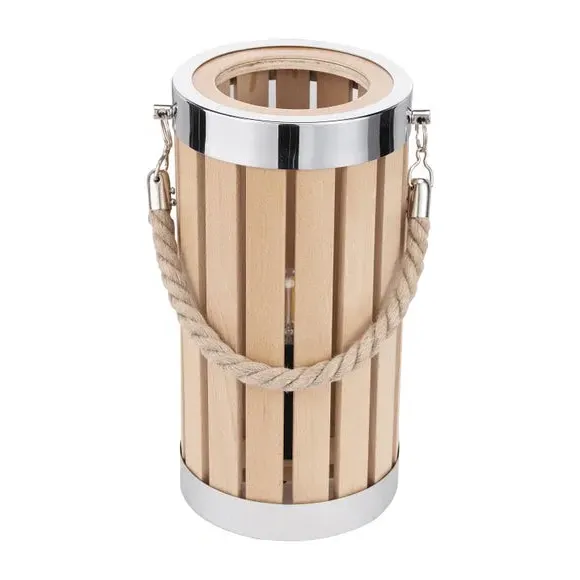 Small Lantern Table Lamp - Natural, Wood