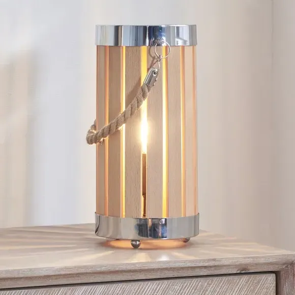 Small Lantern Table Lamp - Natural, Wood
