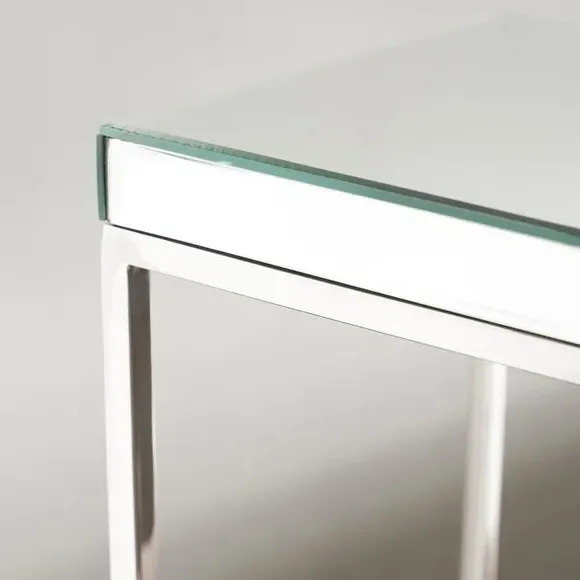 Small Square Side Table - Silver, Mirrored Glass