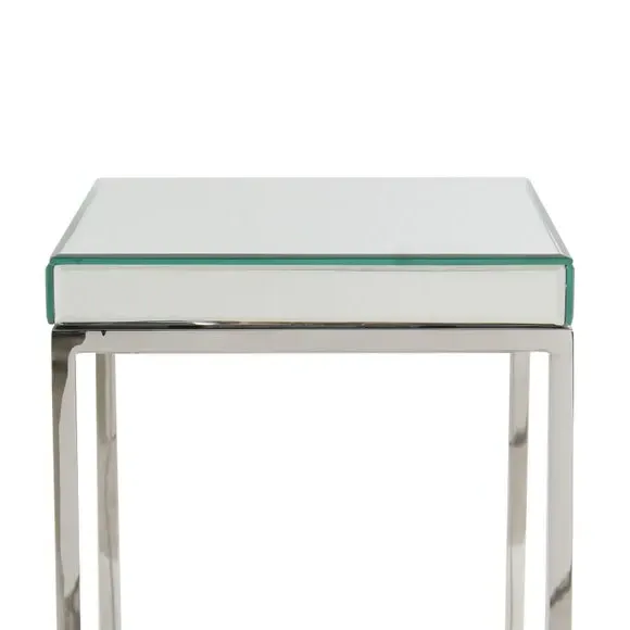 Small Square Side Table - Silver, Mirrored Glass