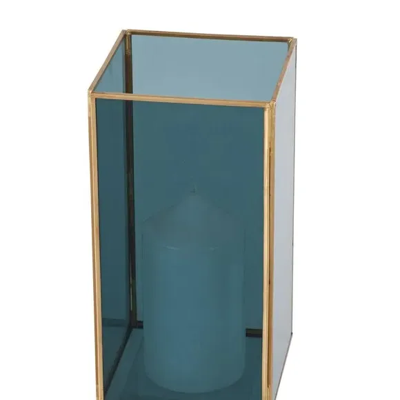 Square Hurricane Candle Holder - Brass, Glass