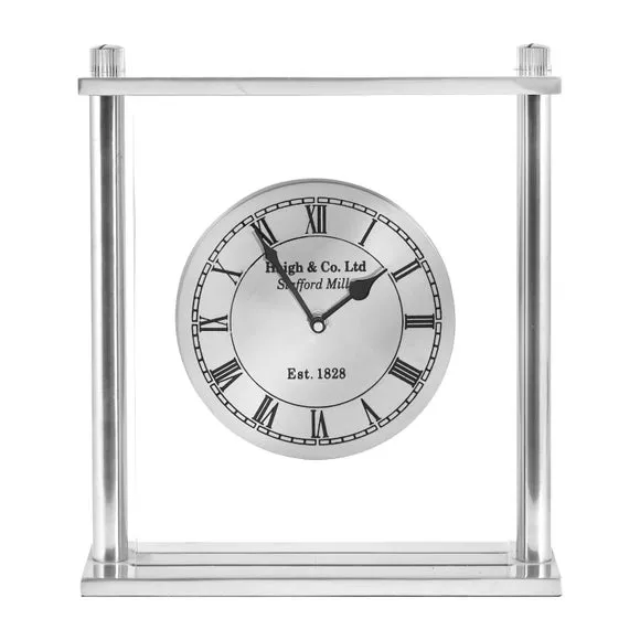 Square Mantel Clock - Nickel, Transparent