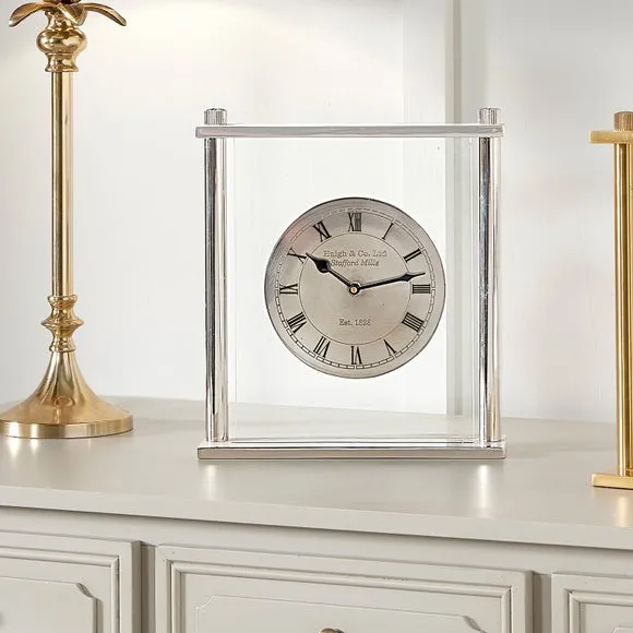 Square Mantel Clock - Nickel, Transparent