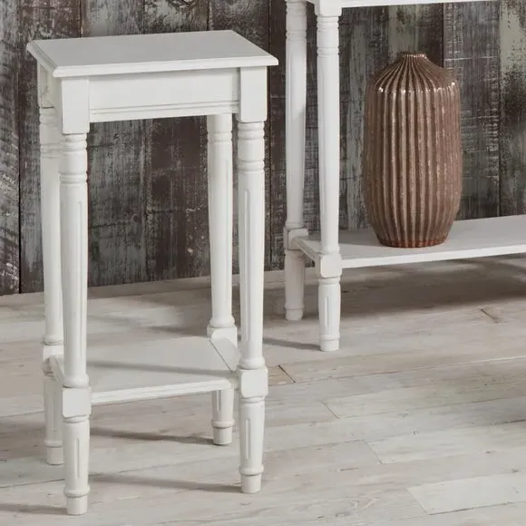 Square Side Table with Shelf - White, Pine