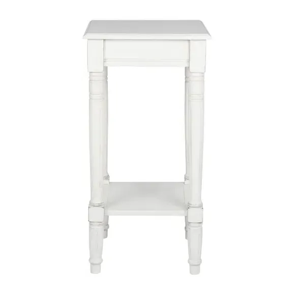 Square Side Table with Shelf - White, Pine