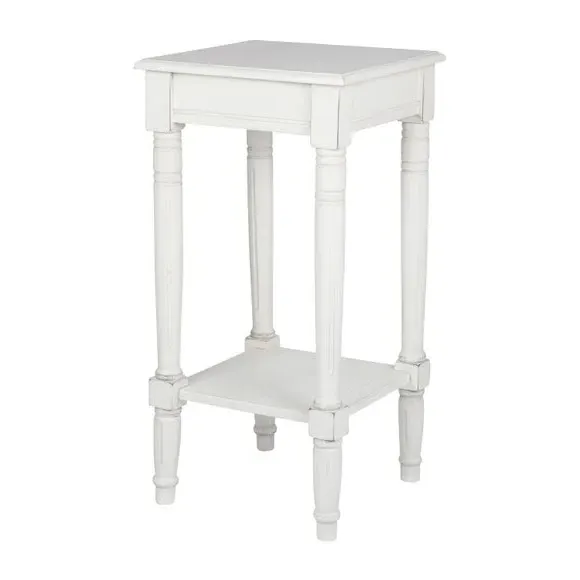 Square Side Table with Shelf - White, Pine