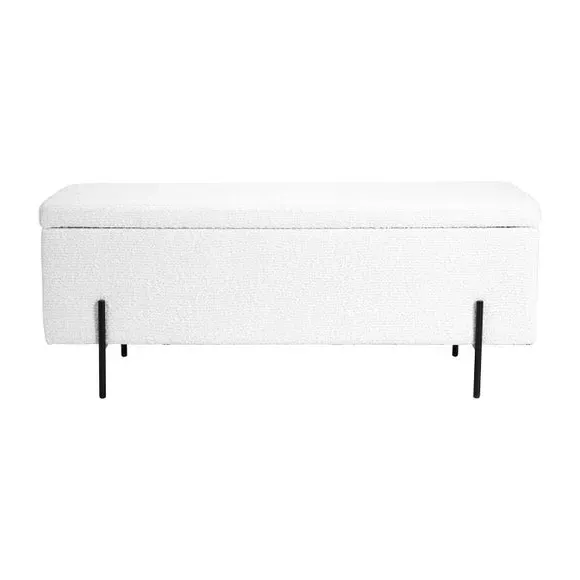 Storage Bench with Iron Legs - White, Boucle