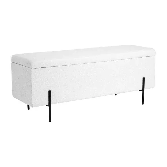 Storage Bench with Iron Legs - White, Boucle
