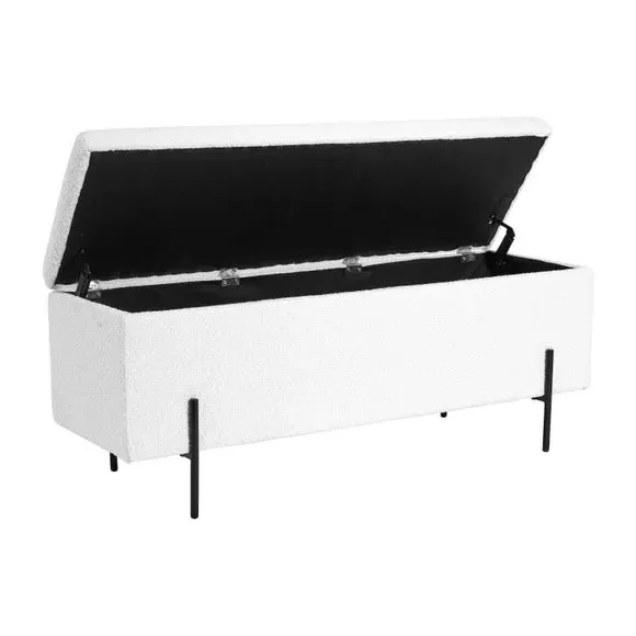 Storage Bench with Iron Legs - White, Boucle