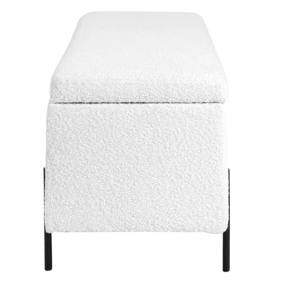 Storage Bench with Iron Legs - White, Boucle