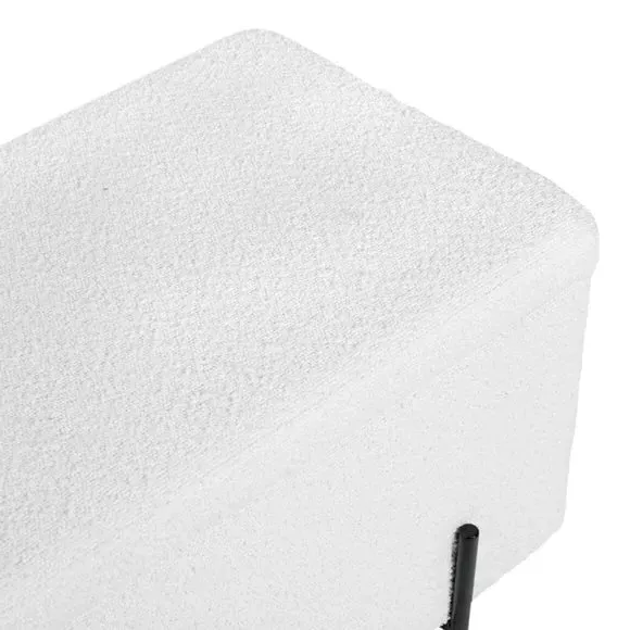 Storage Bench with Iron Legs - White, Boucle