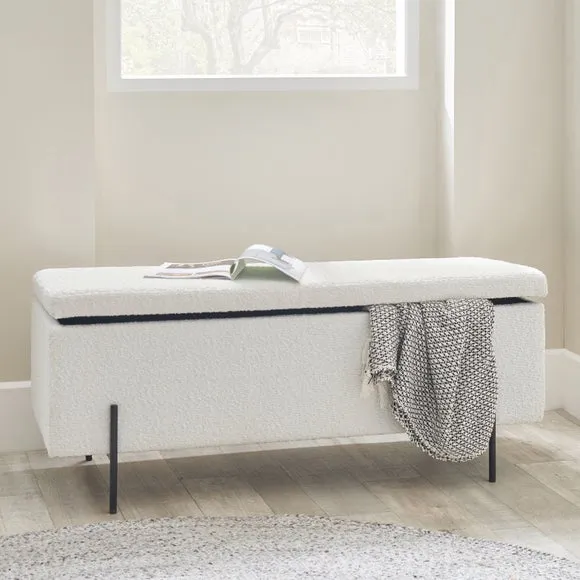 Storage Bench with Iron Legs - White, Boucle image