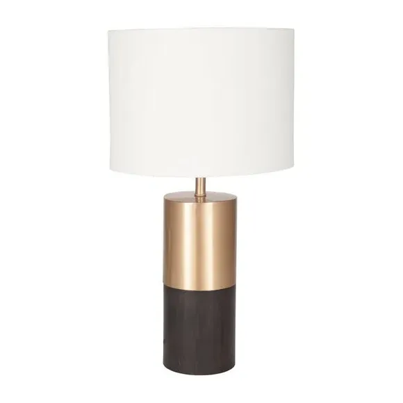 Table Lamp with Cotton Shade - Brown, Mango Wood