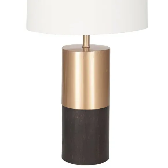 Table Lamp with Cotton Shade - Brown, Mango Wood