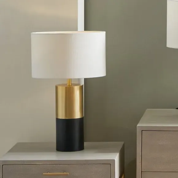 Table Lamp with Cotton Shade - Brown, Mango Wood image
