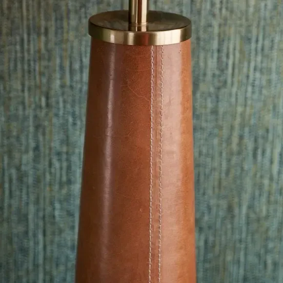 Table Lamp with Drum Shade - Tan, Leather