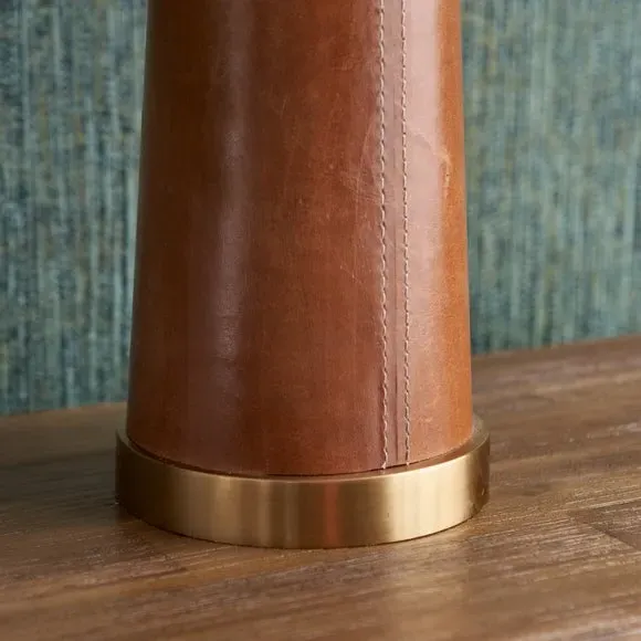 Table Lamp with Drum Shade - Tan, Leather