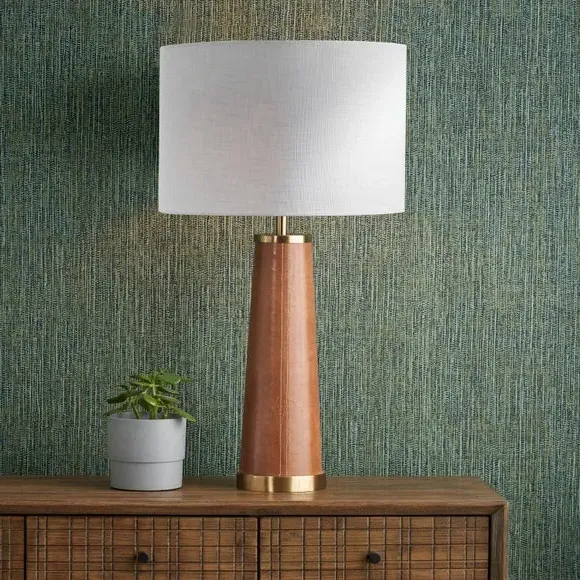 Table Lamp with Drum Shade - Tan, Leather image