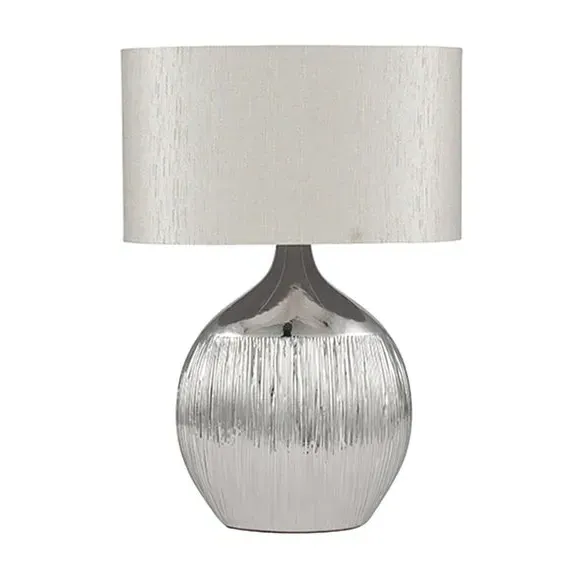 Table Lamp with Embossed Design - Silver, Ceramic