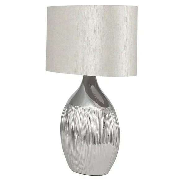 Table Lamp with Embossed Design - Silver, Ceramic