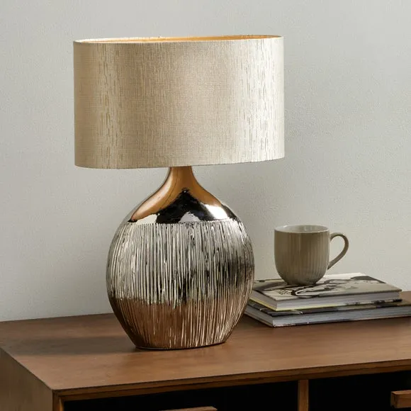 Table Lamp with Embossed Design - Silver, Ceramic image