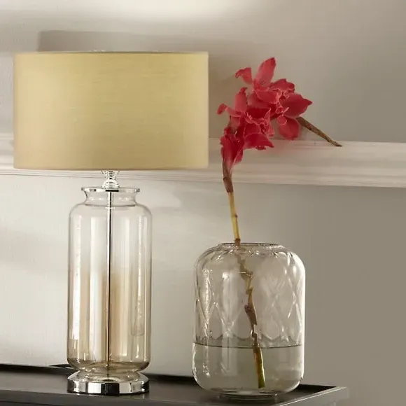 Table Lamp with Fabric Shade - Gold, Glass image