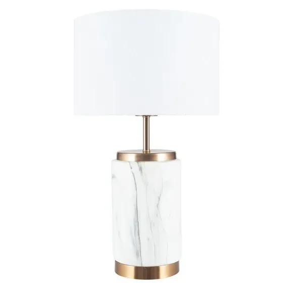 Table Lamp with Metal Detail - White, Marble