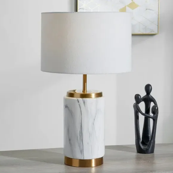 Table Lamp with Metal Detail - White, Marble