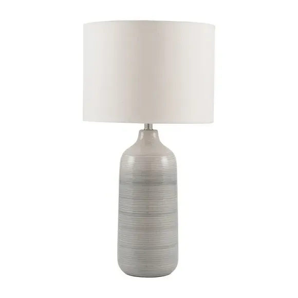 Table Lamp with Ribbed Design - Grey, Ceramic