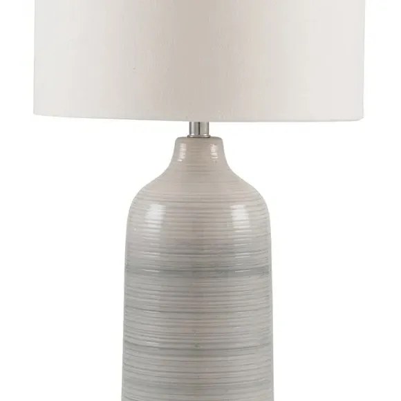 Table Lamp with Ribbed Design - Grey, Ceramic