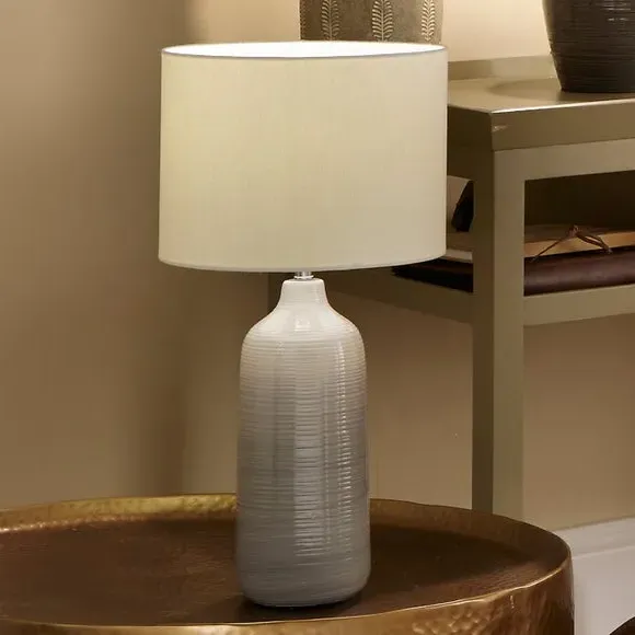 Table Lamp with Ribbed Design - Grey, Ceramic image