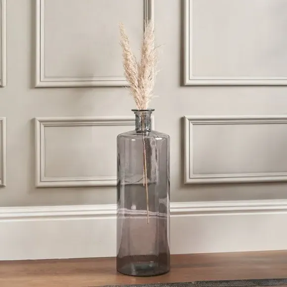 Tall Bottle Vase - Grey, Recycled Glass
