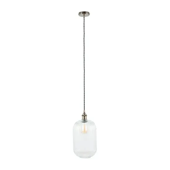 Tall Pendant Light Ribbed - Clear, Glass