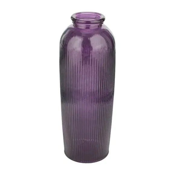 Tall Ribbed Glass Vase - Lilac, Recycled Glass