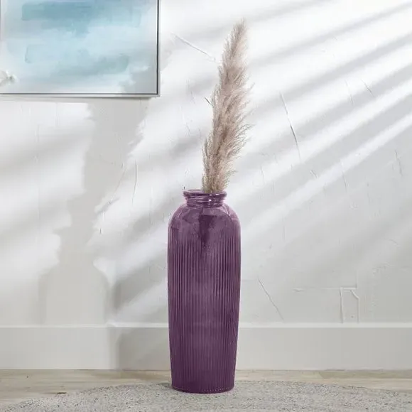 Tall Ribbed Glass Vase - Lilac, Recycled Glass image
