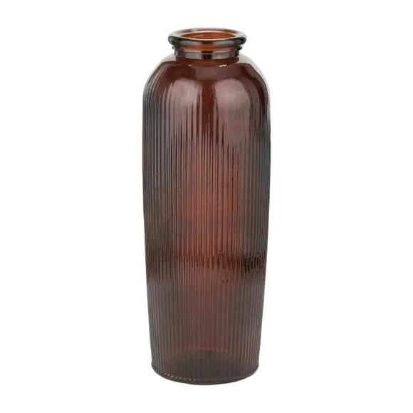 Tall Ribbed Glass Vase - Pecan, Recycled Glass