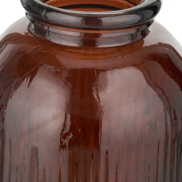 Tall Ribbed Glass Vase - Pecan, Recycled Glass