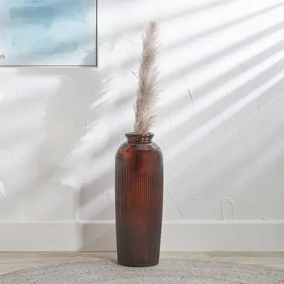 Tall Ribbed Glass Vase - Pecan, Recycled Glass