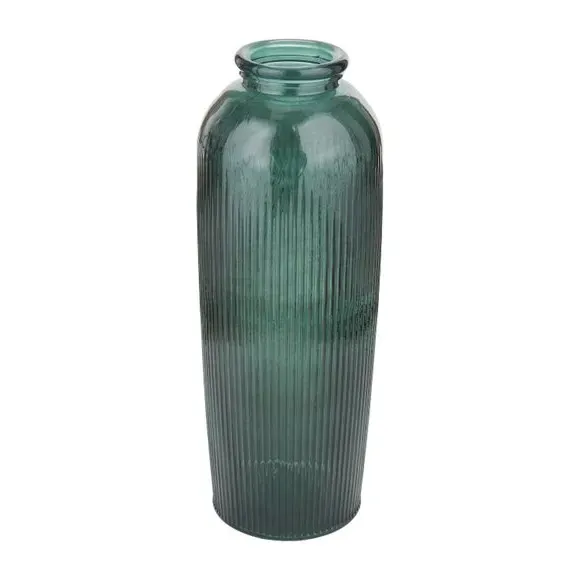 Tall Ribbed Glass Vase - Sea Green, Recycled Glass