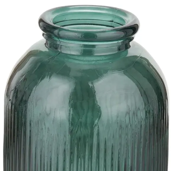 Tall Ribbed Glass Vase - Sea Green, Recycled Glass