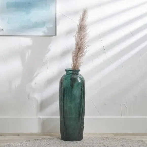Tall Ribbed Glass Vase - Sea Green, Recycled Glass