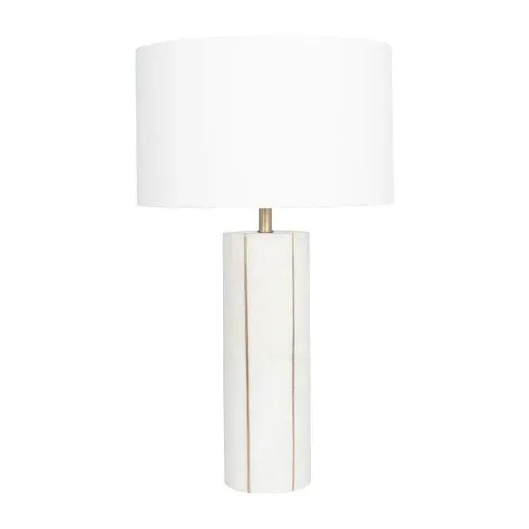 Tall Table Lamp with Brass Detail - White, Marble